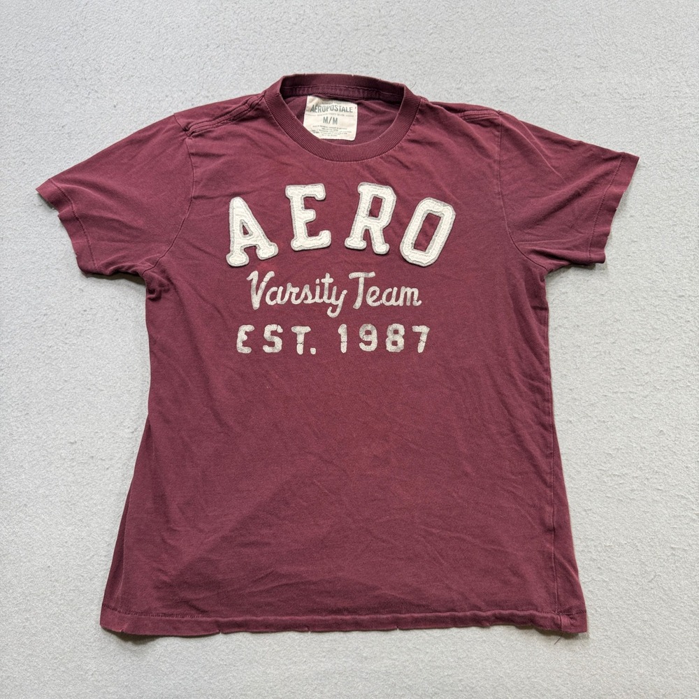 Y2K Aeropostale T-Shirt Size Medium Burgundy Cotton Collegiate Preppy Athletic
